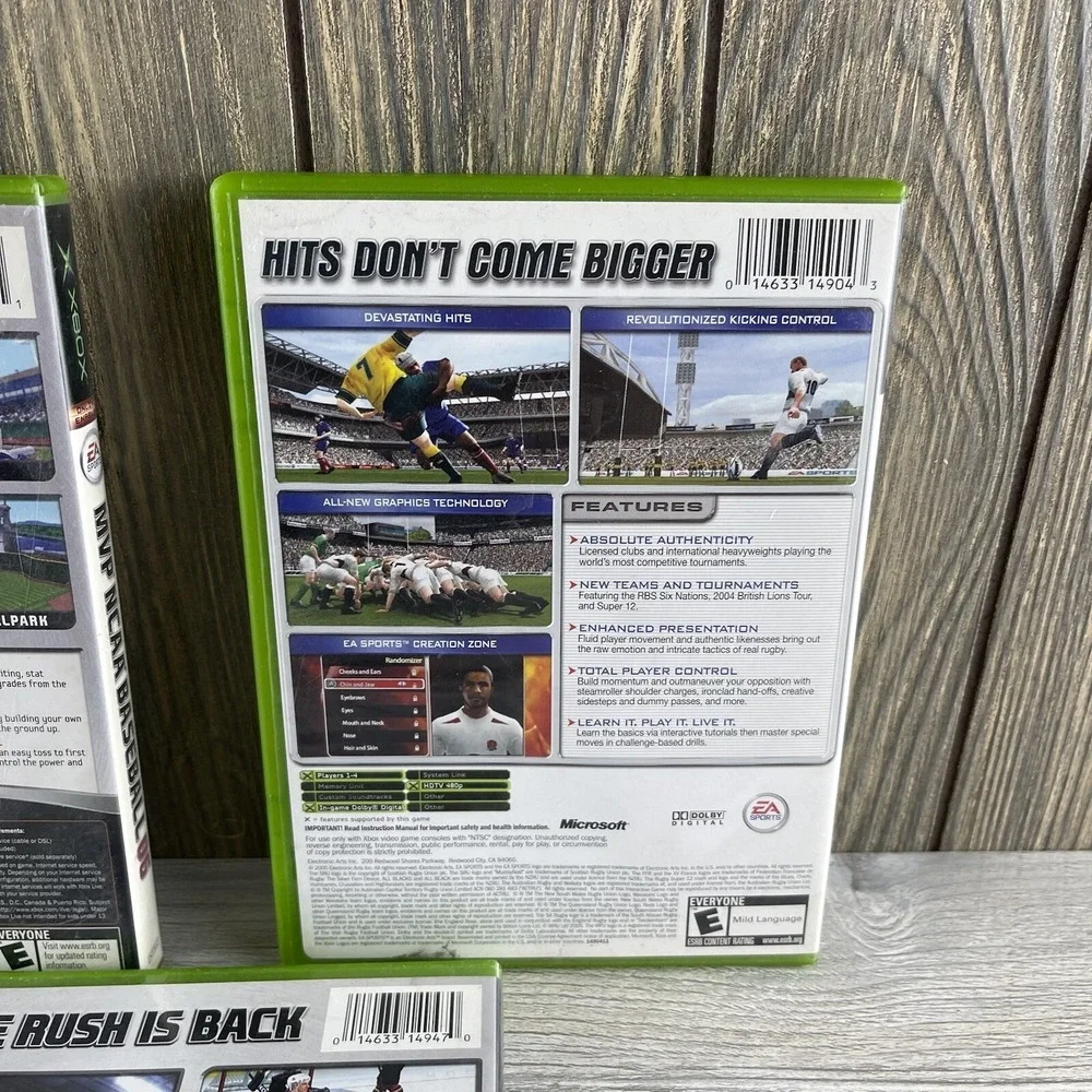 Lot of 3 Original Xbox Games Sports NHL 06, Rugby 2005 & MVP NCAA Baseball 06